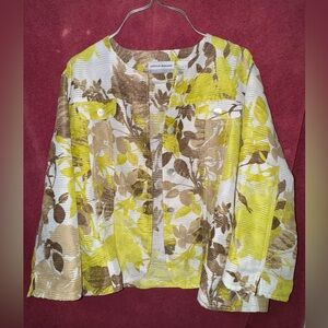 Alfred Dunner Leaf Print Jacket in Yellow and Brown